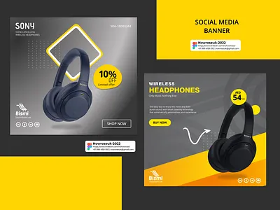 Headpones-Social Media Banner Templates banner banner template branding clean app design facebook illustration logo social social media banner template typography ui web banner