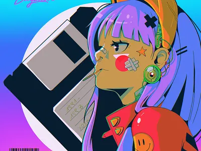 Floppy disk abstract anime design illustration ipad pro poster texture