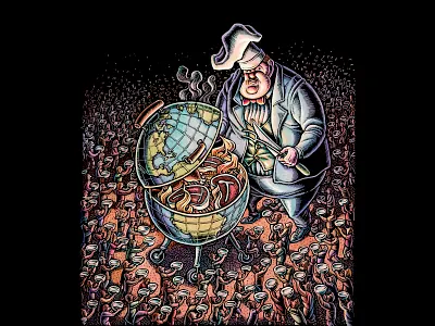 "A Shortage of Democracy, Not Food" for The Progressive Magazine barbecue cover illustration crowd editorial illustration female illustrator food grill illustration illustrator inequality lisa haney political illustration progressive scratchboard