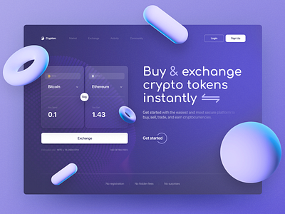 Crypto EXCHANGE 3d bitcoin concept crypto design digital ethereum exchange interface meta nft pantone purple tokens trend trendy typography ui ux web