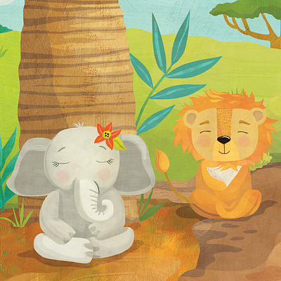 Mac the Lion Learns to Roar - kids' book about mindfulness anthropomorphic childrens book illustration childrens books childrens illustration cute animals illustration kidlitart kids books mindfulness whimsical yoga