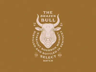 The Brazen Bull badge branding brazen bull illustration logo design packaging texture type lockup typography vintage whiskey