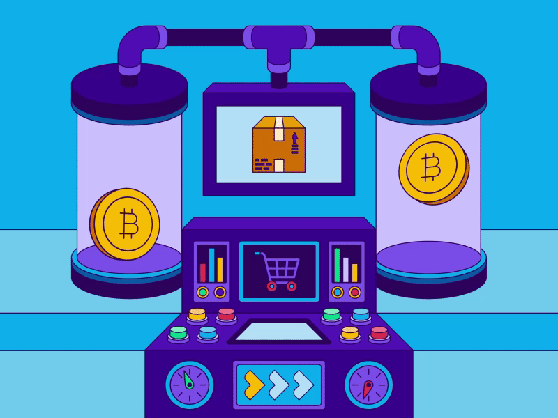 Ecommerce animation bitcoin blockchain crypto cryptocurrency ecommerce factory illustration machine motion motion design online purchases purchase purchases shopping