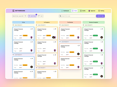 Kanban Board Concept app branding column design flat gradient grid illustration minimal pastel productive rainbow responsive trello ui web website
