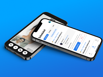 Scheduling and Video Call Mobile Concept app apple audio blue branding calendar call conference flat illustration ios meeting minimal schedule ui vector video