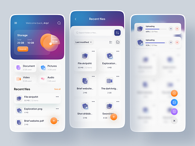 Cloud Storage - Mobile Apps Design 3d apps clean design cloud storage database file manager management app minimalism mobile apps storage uidesign uiux