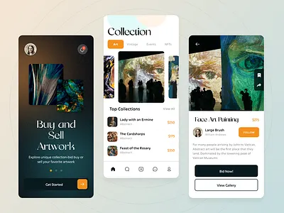 Buy and Sell Artwork App art art gallery baroque classic classical collection flatdesign illustration mobile app modern portrait poster color ui ui design victorian