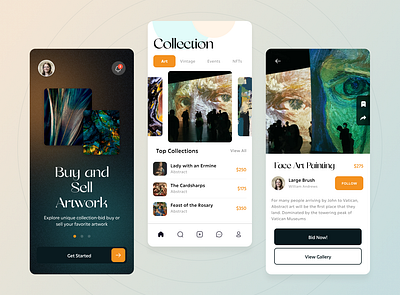 Buy and Sell Artwork App art art gallery baroque classic classical collection flatdesign illustration mobile app modern portrait poster color ui ui design victorian