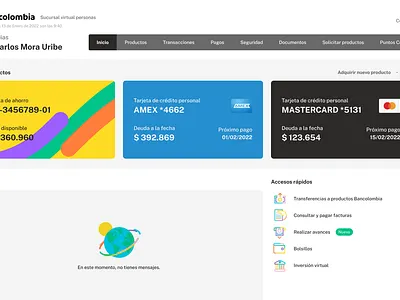 Virtual platform of Bancolombia bank design experience interface platform ui uiux ux web website