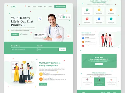 Medical Landing page branding care clean creative design doctor website health healthcare homepage hospital landing page medical landing page medicine medo minimal treatment ui uiux website