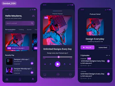 Podcast App animation branding design ui uiduallight uiux uiuxpodcast