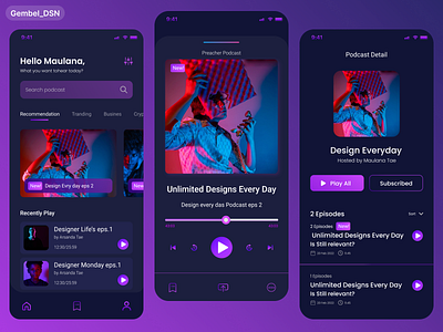 Podcast App animation branding design ui uiduallight uiux uiuxpodcast