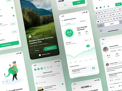 Holeswing - Collage Version (Light Mode) app clean collage version country club golf golf app golf club golf course golf match golf range ios light mode mobile mobile app mobile golf scoring sports app ui ui kit ux