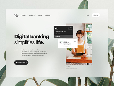 Digital banking website - header section bank landing page bank website banking banner card clean figma finance web fintech flower web header landing page minimalist typography ui design