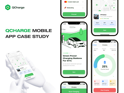 Q-Charge Electric Car Charging Stations App | Case Study app design automotive case study charging app charging car charging station electric electric car ev car ev charger ev charging ev charging app illustration ios app mobile app uidesign uiux vehicle web website