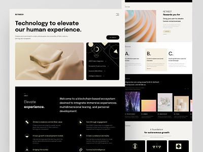 NETAMESH Landing Page Exploration black blockchain clean cryptocurrency design exploration header illustration landing page modern photo slick typography ui ui design ux website white