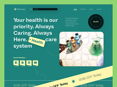 Online Pharmacy Website - Hero Header clean clinic drug fastaid health landing page medic medical care medicine medikit modern online pharma patient pharma pharmecy primary medical sakib treatment ui website