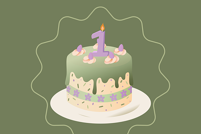 happy 1 year! cake design digital design digitalart gradient happy birthday icing illustration one vector