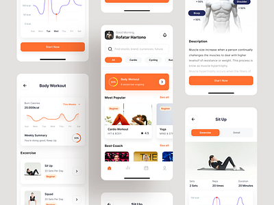 Fitness - Mobile App berotot clean design fitness fitness app fitness mobile app gym gym app illustration ui ui design ui ux ux ux design