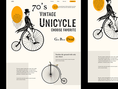 Vintage Unicycle Web Exploration bike bitmate studio classic cycle cycle shop header hero header landing page old style retro retro web ui uiux unicycle ux vintage vintage web web design web header website