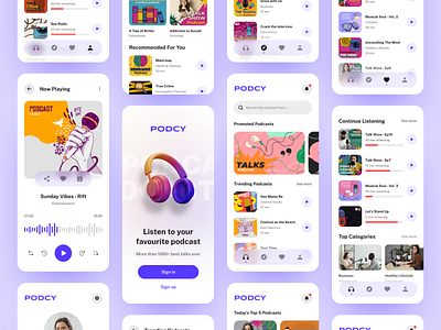 Podcy - Podcast App Design app design application design listen mobile app design mood music playlist podcast podcast app ui ui design uiux