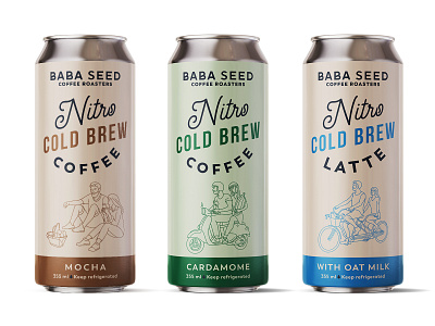 Label design for serie of nitro cold brew coffee drinks can cardamome coffee cold brew graphic design illustration label latte minimalistic mocha monoline nitro oat