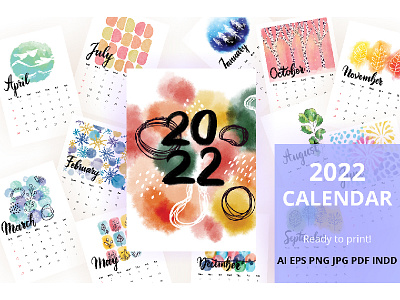 Watercolour Calendar 2022 2022 business calendar data design hand drawn handwritten illustration indesign lettering month nature procreate schedule season seasonal watercolor watercolour