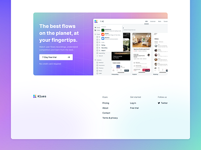 Klues - New website call to action footer footer cta klues landing page library saas web app webdesign