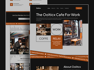 Oolticx cafe website landing Page✨ app booking cafe cafe website caffe caffe shop coffee shop website dark design homepage landing landing page trend ui user interface ux web design website work space working space