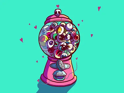 Eyegum machine! bubblegum bubblegum machine cartoon cute design drawing eye eyegum eyes gisholand hearts illustration look pop