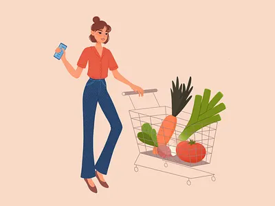 Food shopping character food girl illustration shopping vegetables