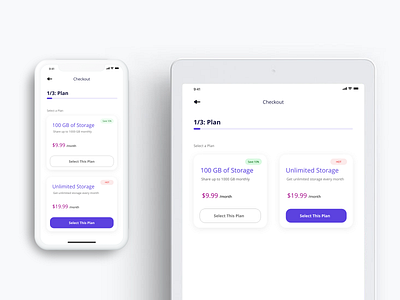 Plans Page app design app ui cards checkout ipad mobile app mobile vs ipad mobile vs tab plan plan page plans plans page storage tab design tablet ui ui ux