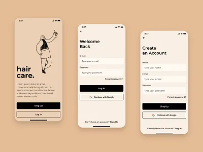 Hair Care Mobile App - UI/UX Case Study app design ios log in mobile app sign in sign up ui ui design ux