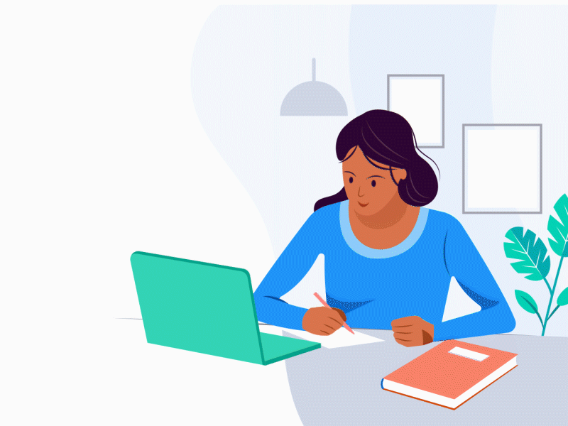 Girl Studying - Animated Gif animated gif animation branding education girl graphic design json lottie motion graphics studying ui web animation