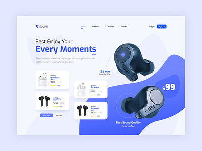 Music wireless headphone (TWS) Promotional sale template landing audio graphic design landing page landing website music music player product design promotion tws sale banner ui ui ux web banner