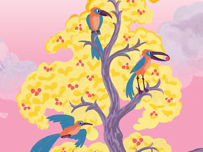 Fabulous birds 2d animal art bird character childish digital art fairytale illustration nature tree