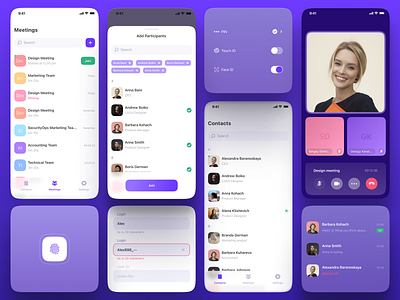 Meeting app 👻 app call chat contacts design meeting mobile ui ux video violet voice