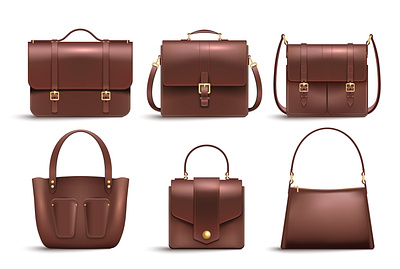 Office leather business bag set bag business illustration leather realistic vector