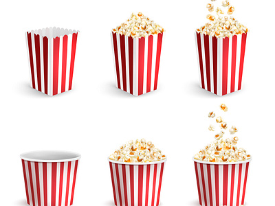 Popcorn icons set buckets illustration packs popcorn realistic vector