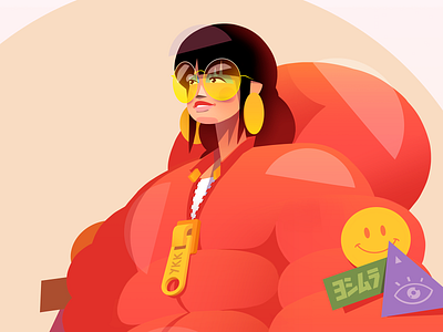 Oversized Jacket ai badges bomber cartoon character character design comics girl glasses harajuku illustration illustrator jacket oversize oversized sekond smiley vector