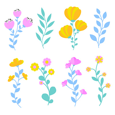 Flat wild flowers set design colelction flat flower graphic design vector wild