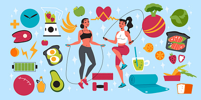 Healthy lifestyle set dietary flat healthy illustration lifestyle vector