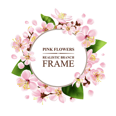 Pink flowers frame blossom flowers illustration pink realistic vector
