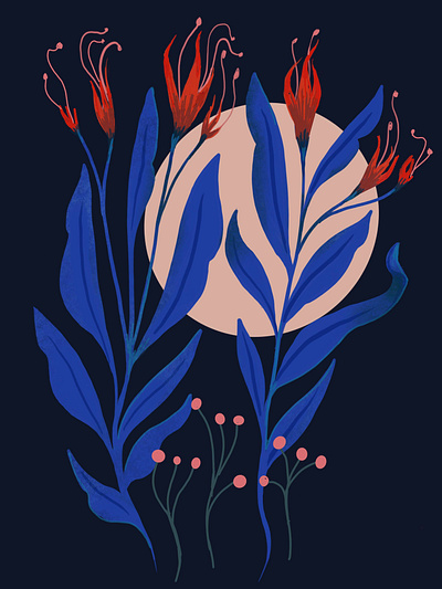 Blue & the Moon Botanical Illustration illustration