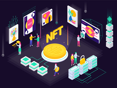 Cryptographic art illustration isometric nft vector