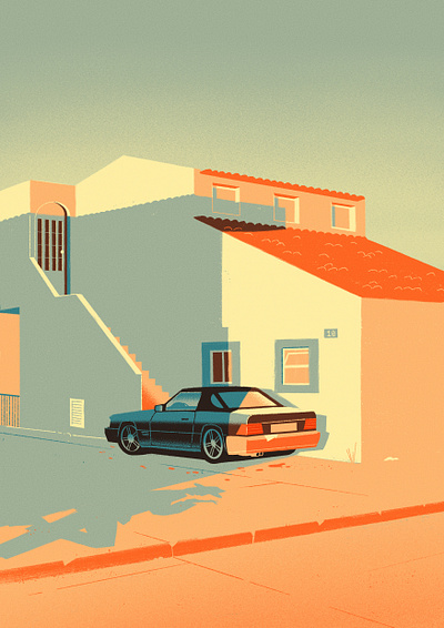 Keep your eyes peeled architecture car clue illustration murder myrstery shadow smoking sunset vintage