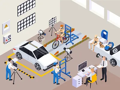 Crash test isometric illustration character design illustration isometric isometric illustration people vector