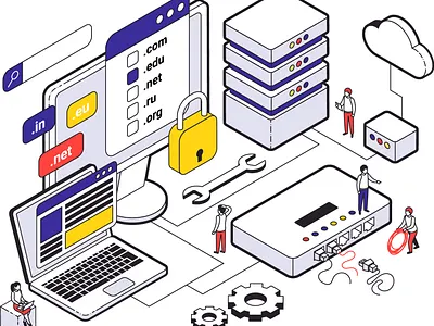 Isometric web hosting character design illustration isometric isometric illustration people vector