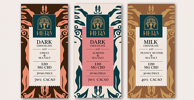 Hera CBD Chocolate packaging design branding design graphic design illustration logo typography