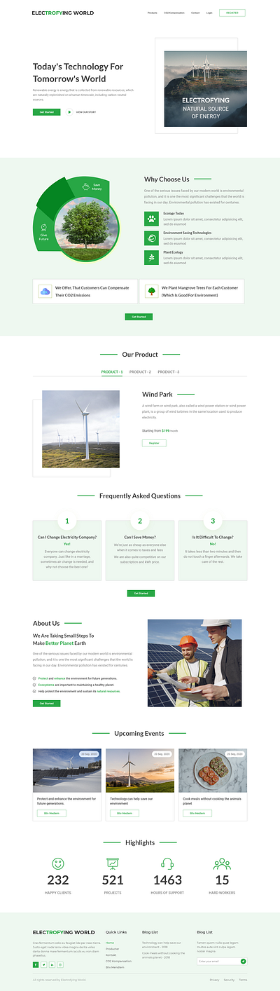 Green Energy Production Website electric product website electricity company green electricity greenenergy homepage design landingpage minimalist landingpage modern homepage modernlandingpage webdesign windmill